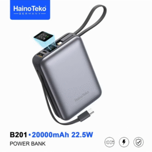 Haino Teko B201 20000mAh Power Bank 22.5W Fast Charging Portable Charger with Built-in Type-C & Lightning Cables (Black)