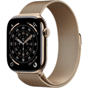 Apple Watch Series 11 GPS + Cellular, 46mm Gold Titanium Case with Light Blush Sport Band – M/L